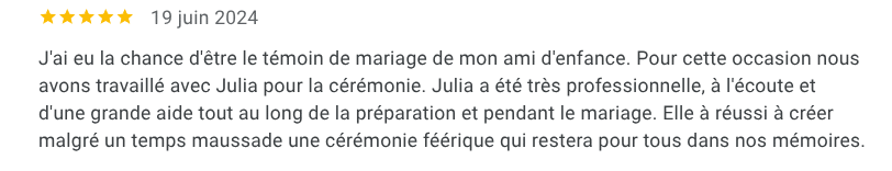 avis 5 étoiles sur Google